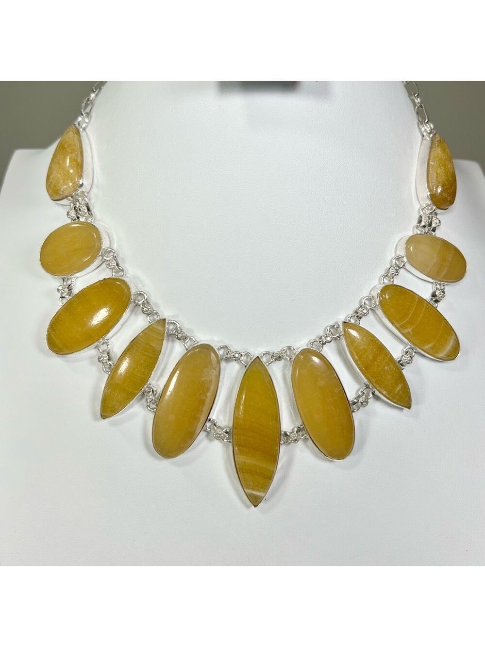 Beautiful Yellow Lace Agate 925 Overlay Large Gemstone Necklace